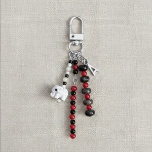 Alabama Roll Tide Red Beaded Bag Charm Keychain Accessory with Elephant Charm